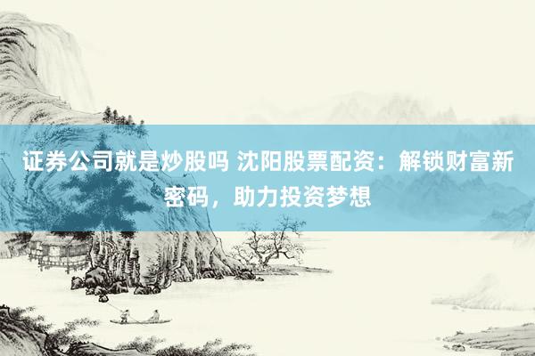 证券公司就是炒股吗 沈阳股票配资：解锁财富新密码，助力投资梦想